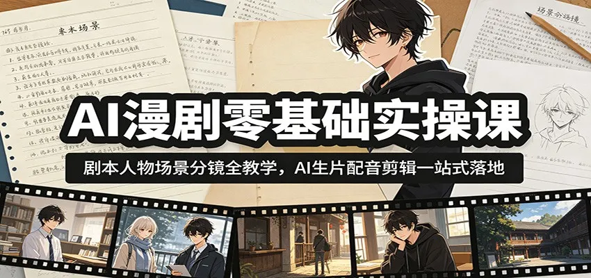 AI漫剧零基础实操课：剧本人物场景分镜全教学，AI生片配音剪辑一站式落地-小洋博客-新起点