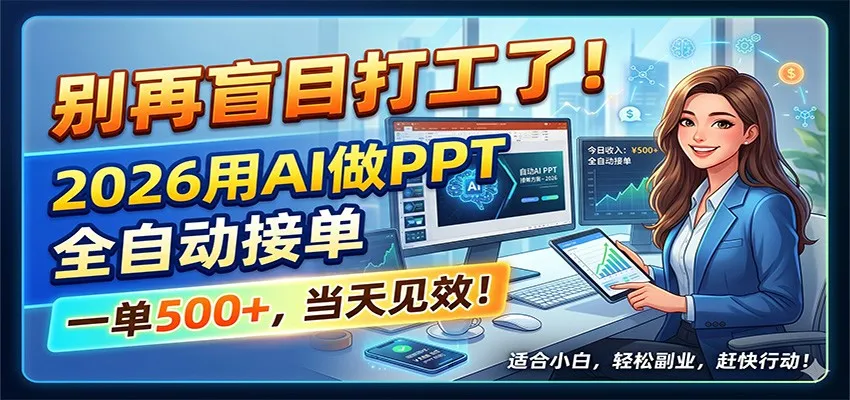 别再盲目打工了！2026用AI做PPT全自动接单，一单5张+，当天见效！-小洋博客-新起点