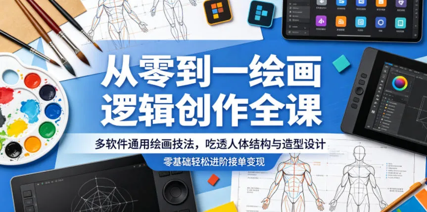 从零到一绘画逻辑创作全课，多软件通用绘画技法，吃透人体结构与造型设计，零基础轻松进阶接单变现-小洋博客-新起点