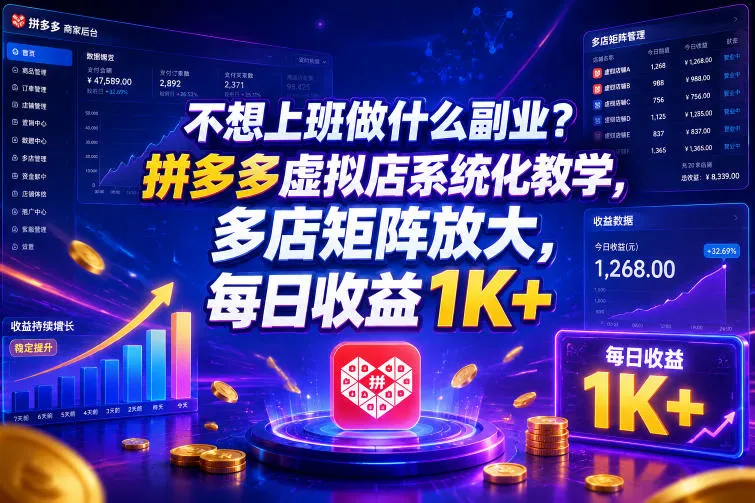 不想上班做什么副业？拼多多虚拟店系统化教学，多店矩阵放大，每日收益1K+【揭秘】-小洋博客-新起点