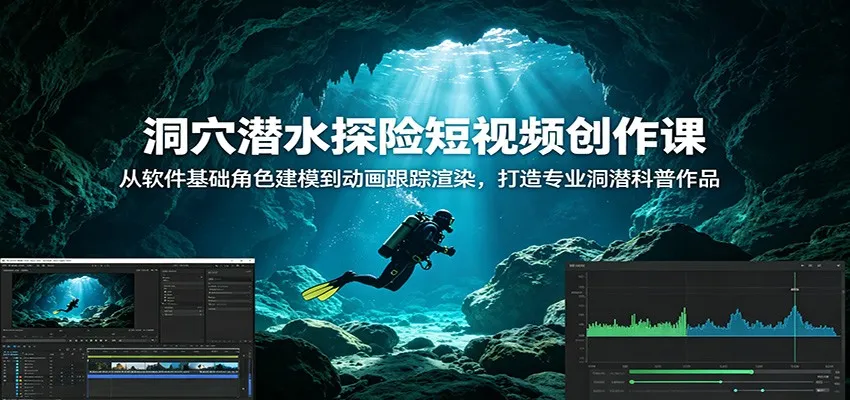洞穴潜水探险短视频创作课：从软件基础角色建模到动画跟踪渲染，打造专业洞潜科普作品-小洋博客-新起点
