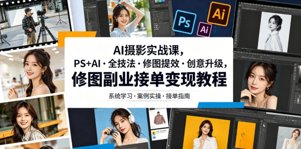 AI摄影实战课，PS+AI・全技法・修图提效・创意升级，修图副业接单变现教程-小洋博客-新起点