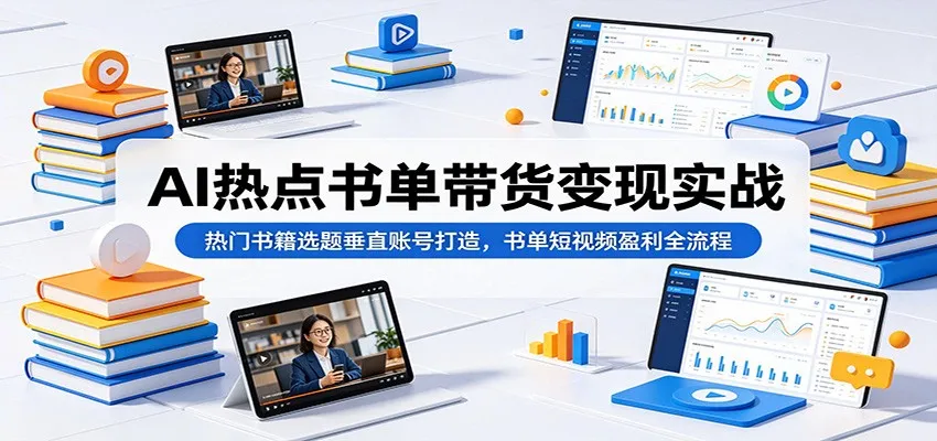 AI热点书单带货变现实战：热门书籍选题垂直账号打造，书单短视频盈利全流程-小洋博客-新起点
