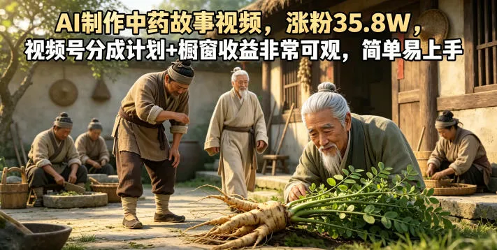 AI制作中药故事视频，涨粉35.8W，视频号分成计划+橱窗收益非常可观，简单易上手-小洋博客-新起点