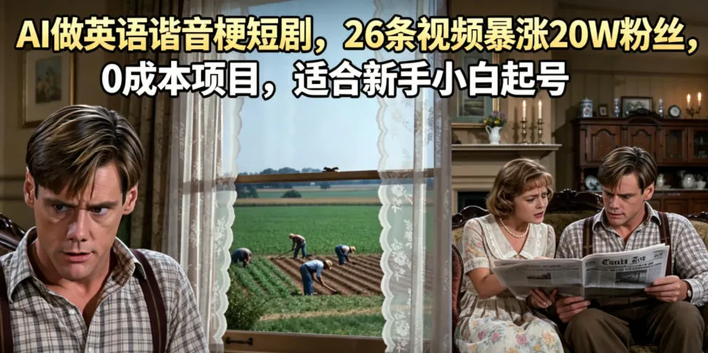 AI做英语谐音梗短剧，26条视频暴涨20W粉丝，0成本项目，适合新手小白起号-小洋博客-新起点