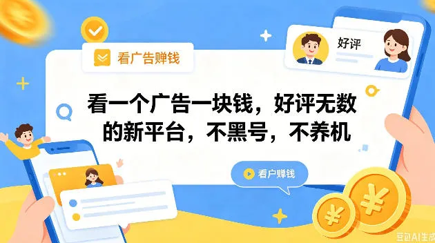 看一个广告一块钱，好评无数的新平台，不黑号，不养机，一撸几十块钱还是不错的【揭秘】-小洋博客-新起点