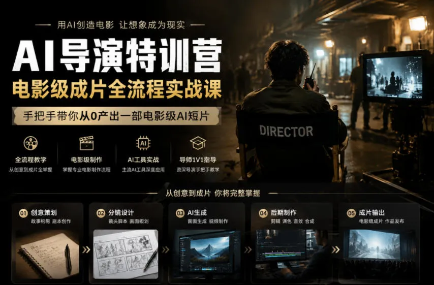 AI导演特训营，电影级成片全流程实战课，手把手带你从0产出一部电影级AI短片-小洋博客-新起点