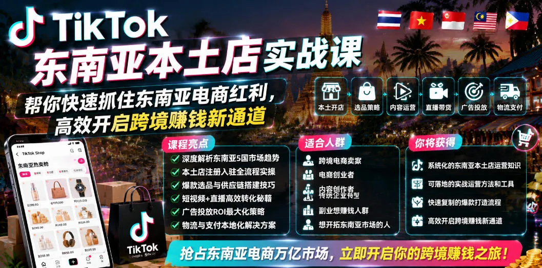 TikTok东南亚本土店实战课，帮你快速抓住东南亚电商红利，高效开启跨境賺钱新通道-小洋博客-新起点
