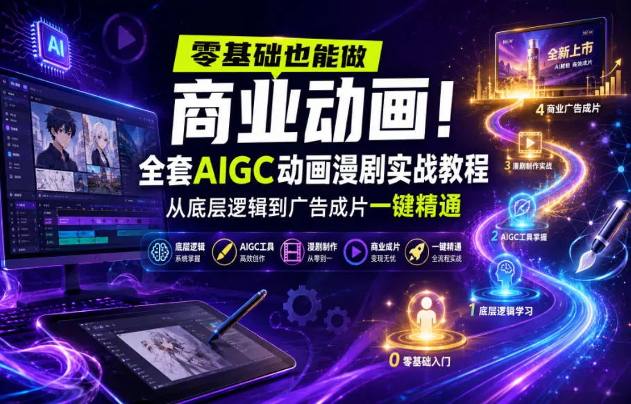 零基础也能做商业动画！全套AIGC动画漫剧实战教程，从底层逻辑到广告成片一键精通-小洋博客-新起点