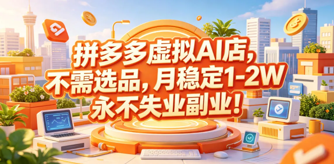 拼多多虚拟AI店，不需选品，月稳定1-2W，永不失业副业！【揭秘】-小洋博客-新起点