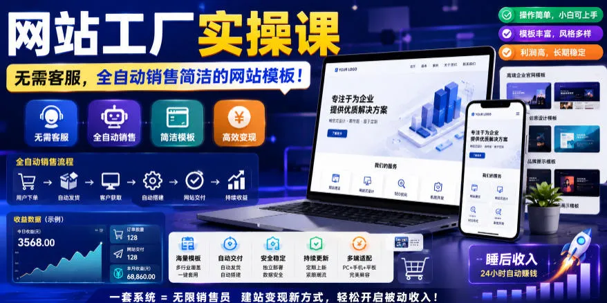 网站工厂实操课，无需客服，网站模板自动赚钱！【原创双语字幕】-小洋博客-新起点