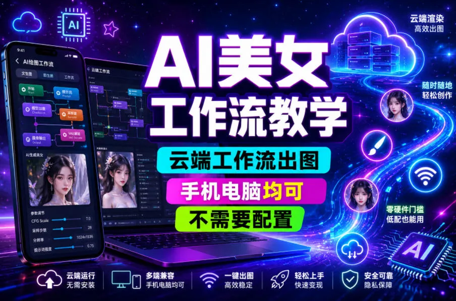 AI美女工作流教学，云端工作流出图，手机电脑均可，不需要配置，快速起号涨粉-小洋博客-新起点