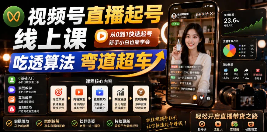 视频号直播起号线上课，吃透算法弯道超车(2026年6月)-小洋博客-新起点