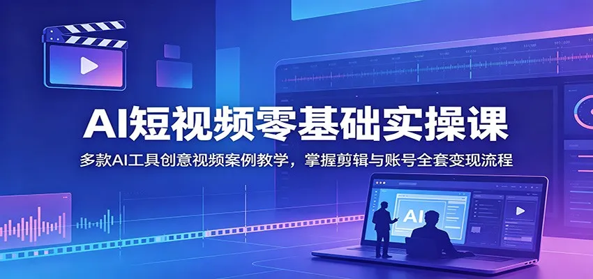 AI短视频零基础实操课：多款AI工具创意视频案例教学，掌握剪辑与账号全套变现流程-小洋博客-新起点