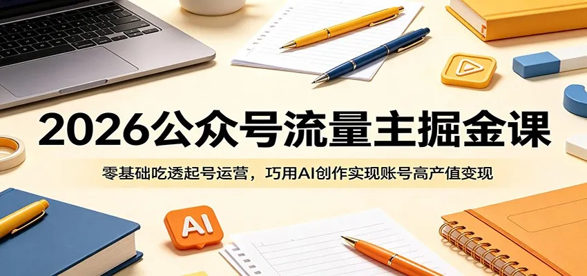 2026公众号流量主掘金课：零基础吃透起号运营，巧用AI创作实现账号高产值变现-小洋博客-新起点