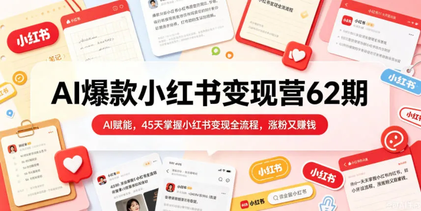AI爆款小红书变现营62期2026年5月，AI赋能，45天掌握小红书变现全流程，涨粉又賺钱-小洋博客-新起点