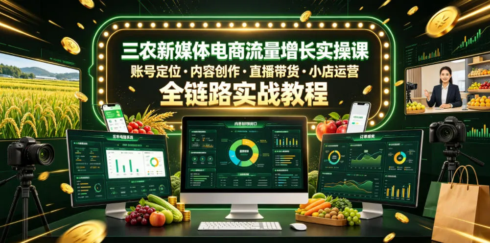 三农新媒体电商流量增长实操课，账号定位・内容创作・直播带货・小店运营，全链路实战教程-小洋博客-新起点