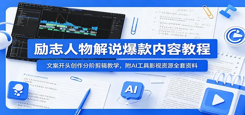 励志人物解说爆款内容教程:文案开头创作分阶剪辑教学,附AI 工具影视资源全套资料-小洋博客-新起点