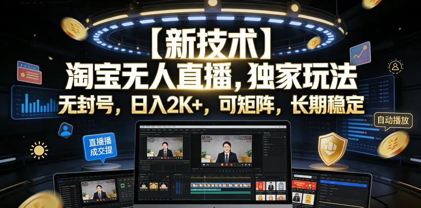 【新技术】淘宝无人直播，独家玩法，无封号，日入2K+，可矩阵，长期稳定【揭秘】-小洋博客-新起点
