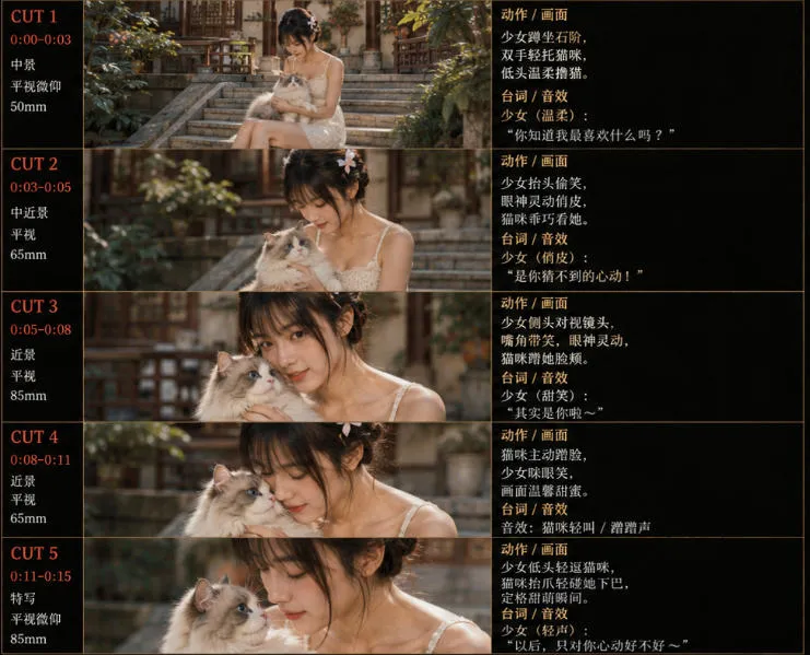 美女和猫故事提示词，人物一致性提示词+故事板-小洋博客-新起点