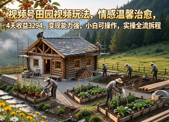 视频号田园视频玩法，情感温馨治愈，4天收益3294，变现能力强，小白可操作，实操全流程拆解-小洋博客-新起点