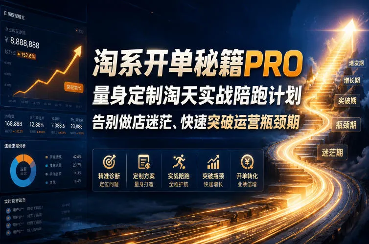 淘系开单秘籍PRO，量身定制淘天实战陪跑计划，告别做店迷茫、快速突破运营瓶颈期(2026年6月11)-小洋博客-新起点