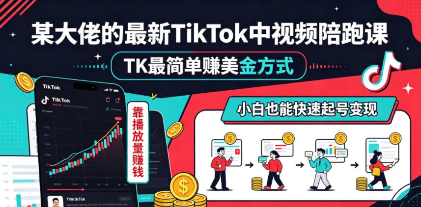 某大佬的最新TikTok中视频陪跑课，TK最简单賺美金方式，靠播放量賺钱，小白也能快速起号变现-小洋博客-新起点