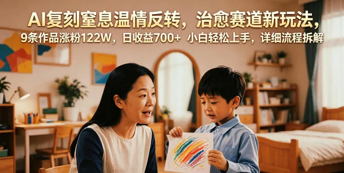 AI复刻窒息温情反转,治愈赛道新玩法,9条作品涨粉122W,日收益700+ 小白轻松上手,详细流程拆解-小洋博客-新起点