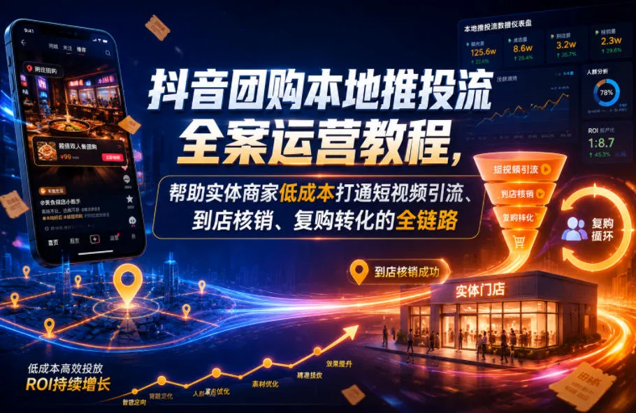 抖音团购本地推投流全案运营教程，帮助实体商家低成本打通短视频引流、到店核销、复购转化的全链路-小洋博客-新起点